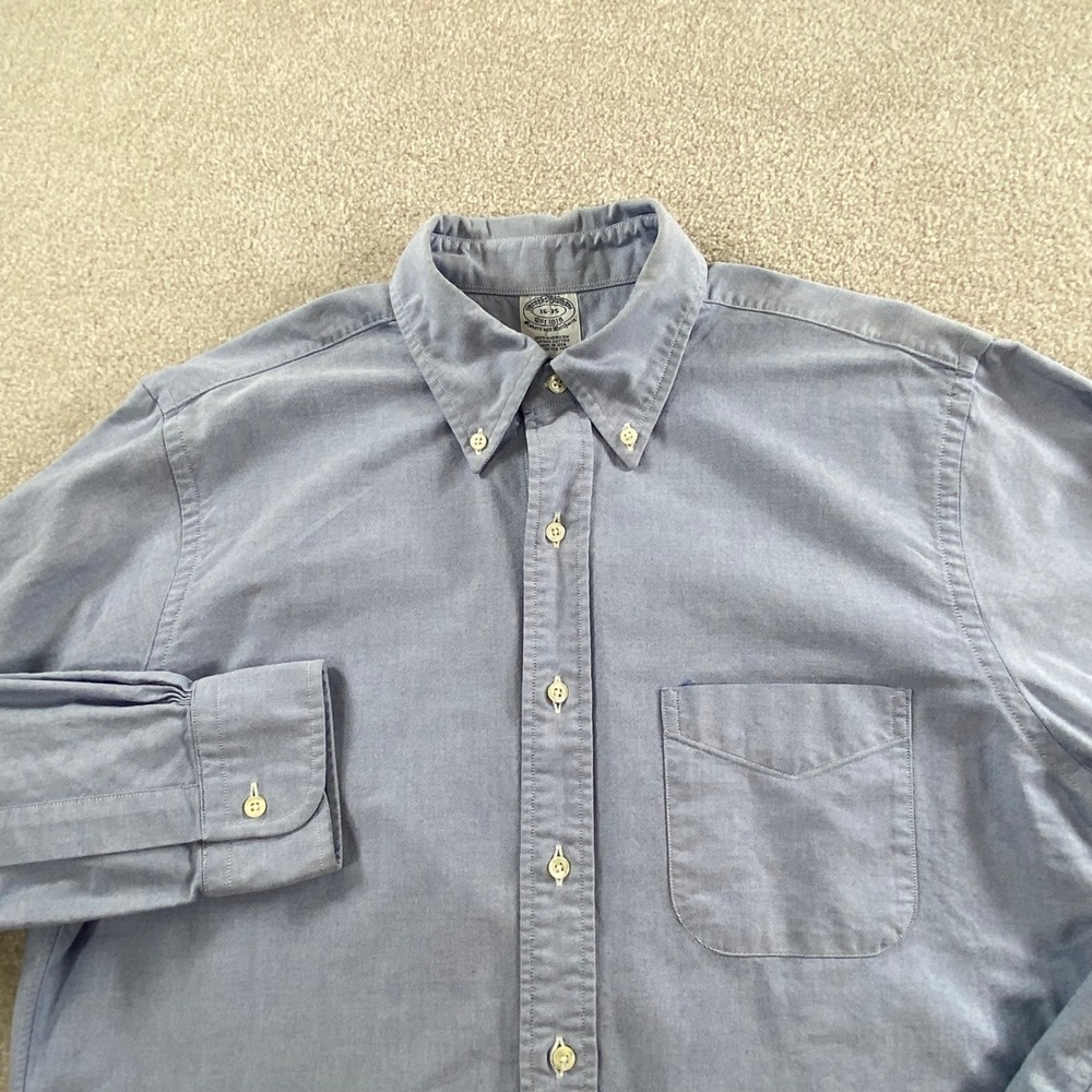 Brooks Brothers Button Down Shirt Mens 16-35 Blue Supima Cotton Oxford USA Made